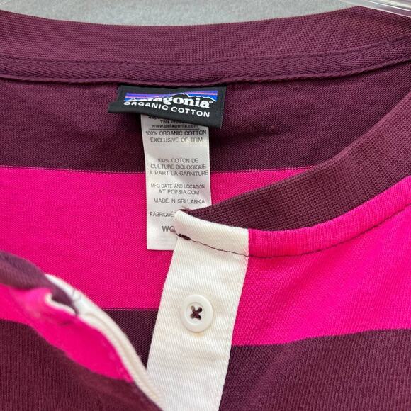 Patagonia Dress Women's Medium Pink Maroon Striped Crew Neck T-Shirt 3/4 Sleeve - Picture 5 of 13